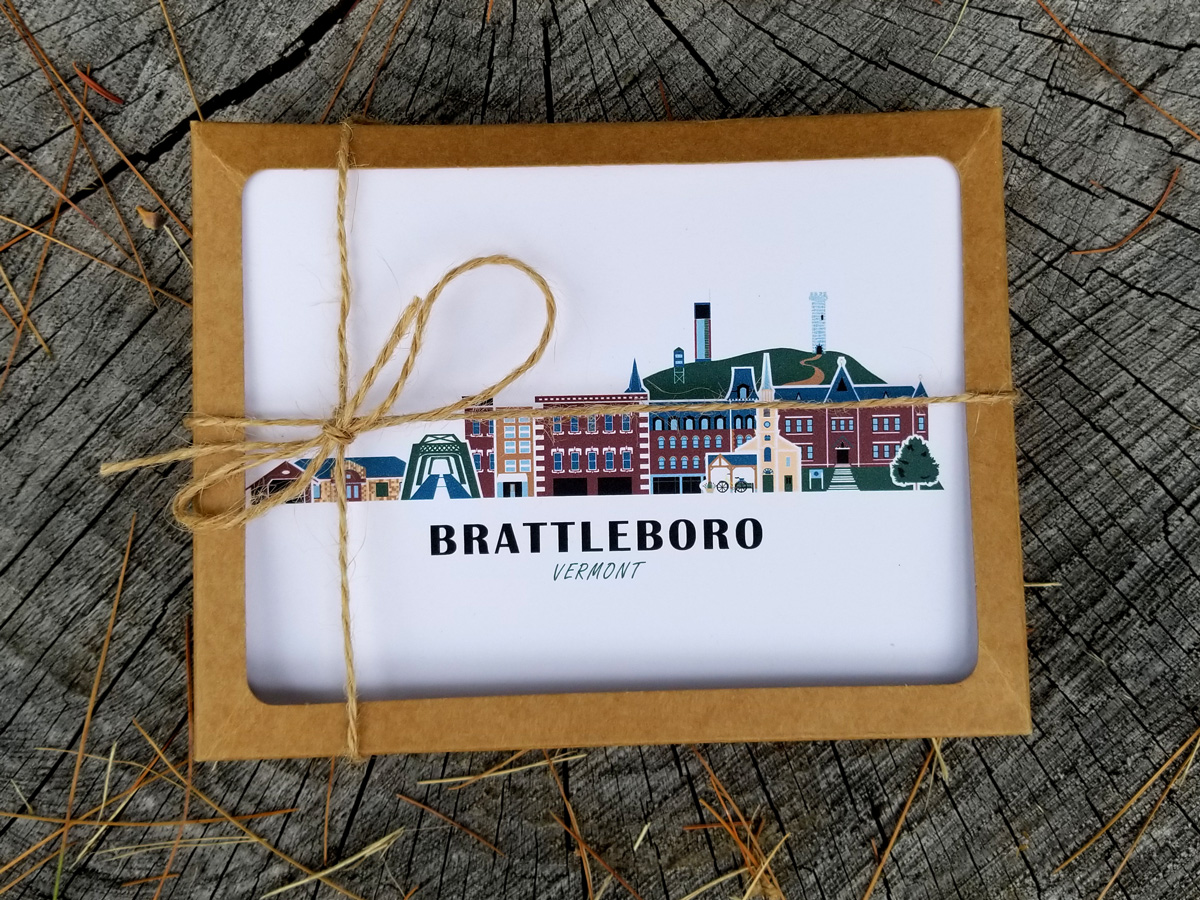 Brattleboro Vermont Cityscape | Blank Note Card Set | 6 A2 Cards + Envelopes